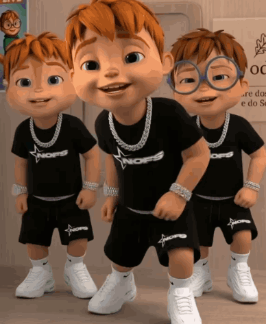 Three Alvin and the Chipmunks in Black Shirts and Shorts