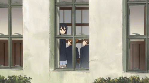 Three Anime Character Looking Out The Window GIF
