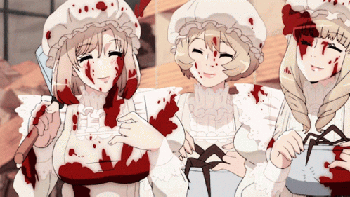 Three Anime Characters Bloodstained Clothes GIF