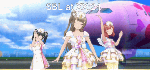Three Anime Girls Dancing Near Pink Airplane SBL