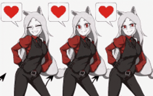 Three Anime Girls With Red Hearts in Speech Bubbles