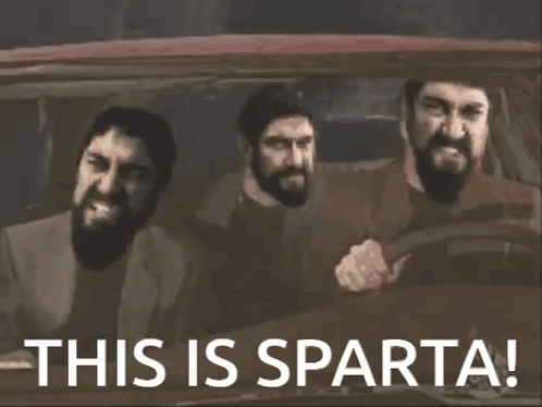 Three Bearded Men in a Car Saying This Is Sparta