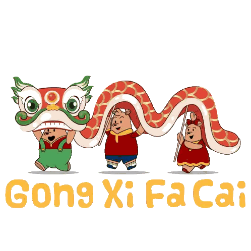 Three Bears Holding Dragon Song Xi Fa Cai