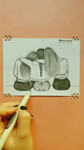 Three Best Friends Pencil Drawing GIF
