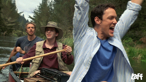 Three Boys Riding The Canoe GIF