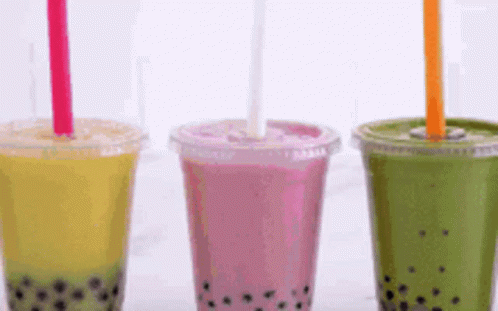 Three Bubble Tea Cups With Straws GIF