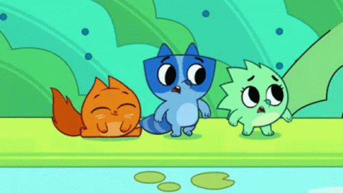 Three Cartoon Animals Standing Together GIF