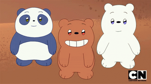 Three Cartoon Bears Are Standing Next To Each Other With Cn Cartoon Network Written Below Them GIF