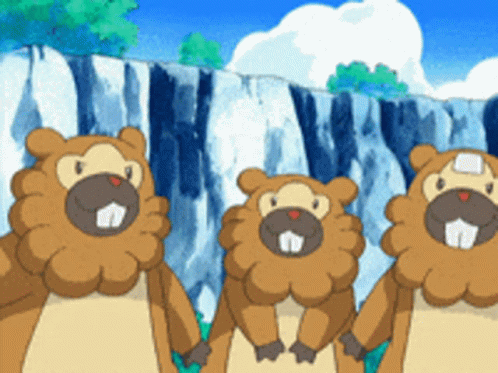 Three Cartoon Beavers Are Standing Next To Each Other GIF