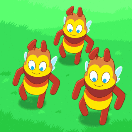 Three Cartoon Bees Are Standing In The Grass GIF