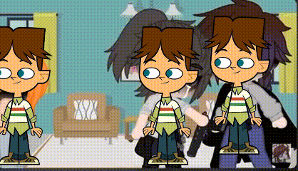 Three Cartoon Boys Standing in Living Room