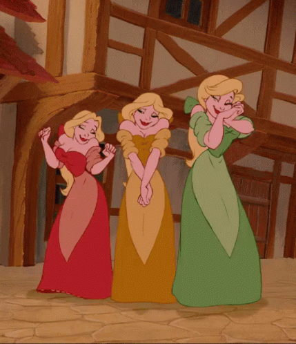Three Cartoon Characters Are Standing In Front Of A Building And Smiling GIF