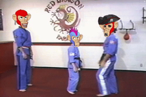 Three Cartoon Characters Are Standing In Front Of A Wall That Says Red Dragon Park GIF