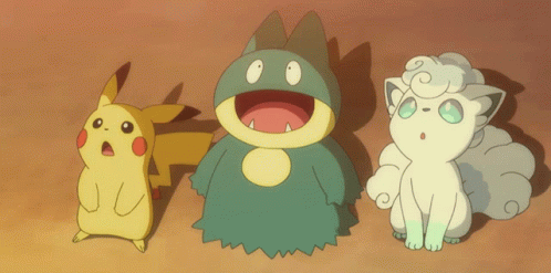 Three Cartoon Characters Are Standing Next To Each Other And One Of Them Has A Surprised Look On His Face GIF