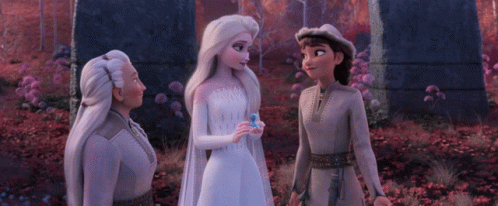 Three Cartoon Characters Are Standing Next To Each Other And One Of Them Is Wearing A White Dress GIF