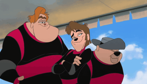 Three Cartoon Characters Are Standing Next To Each Other And Smiling GIF
