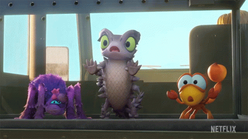 Three Cartoon Characters Are Standing Next To Each Other With A Netflix Logo On The Bottom Right GIF