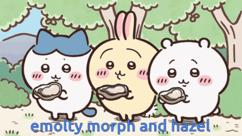 Three Cartoon Characters Emotty Morph and Hazel