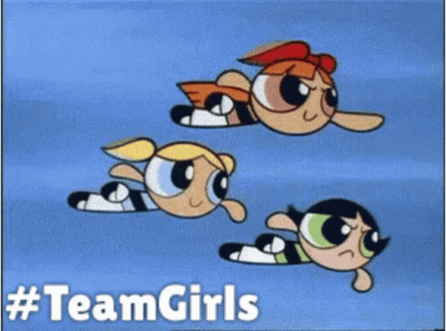 Three Cartoon Characters Flying with Team Girls