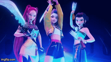 Three Cartoon Characters Holding Knives on Stage