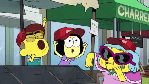 Three Cartoon Characters in Front of Charrer Sign