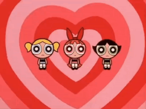 Three Cartoon Characters in Front of Heart
