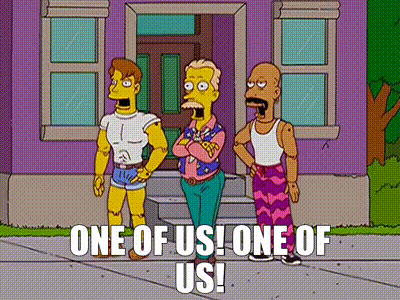 Three Cartoon Characters In Front Of Purple House GIF