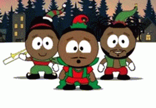Three Cartoon Characters In Snowy Forest GIF