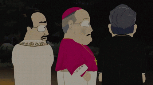 Three Cartoon Characters Including A Priest And A Bishop GIF