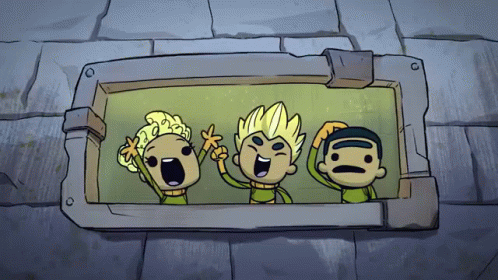 Three Cartoon Characters Looking Out Window