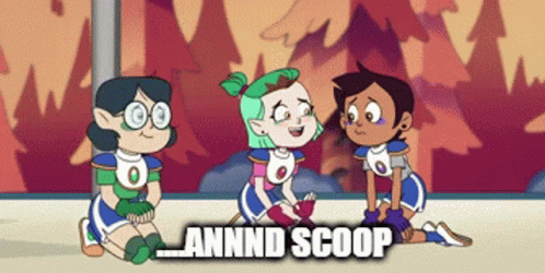 Three Cartoon Characters Sitting Together Annnd Scoop