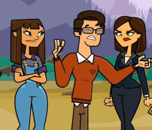 Three Cartoon Characters Standing Next to Each Other One in Orange Sweater