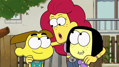 Three Cartoon Characters Standing Together