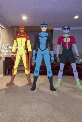 Three Cartoon Characters Standing Together Tiktok GIF