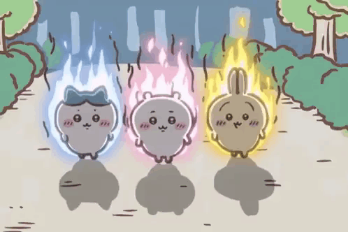 Three Cartoon Characters With Flames GIF