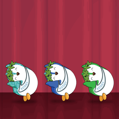 Three Cartoon Characters With The Word Pudge On Their Heads GIF