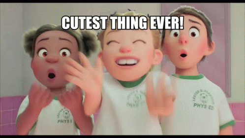 Three Cartoon Characters With The Words Cutest Thing Ever GIF
