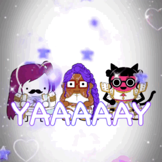Three Cartoon Characters Yaaaay Standing Together