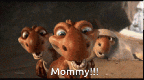 Three Cartoon Dinosaurs Are Standing Next To Each Other And One Of Them Says " Mommy " GIF