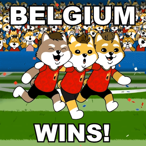 Three Cartoon Dogs Running Belgium Wins
