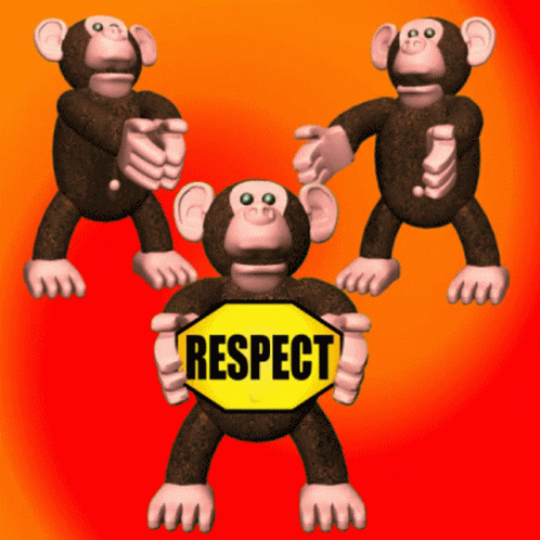 Three Cartoon Monkeys Holding A Sign That Says Respect GIF