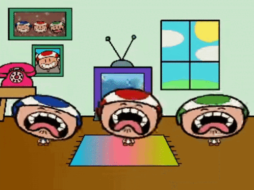 Three Cartoon Mushrooms Crying GIF