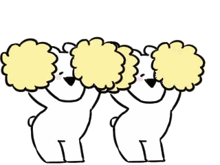three cartoon rabbits are standing next to each other holding up their hair .
