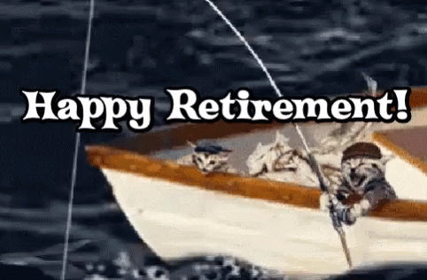 Three Cats In A Boat With The Words Happy Retirement GIF