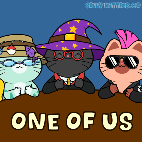 Three Cats Sitting At Table With Wizard Hat GIF
