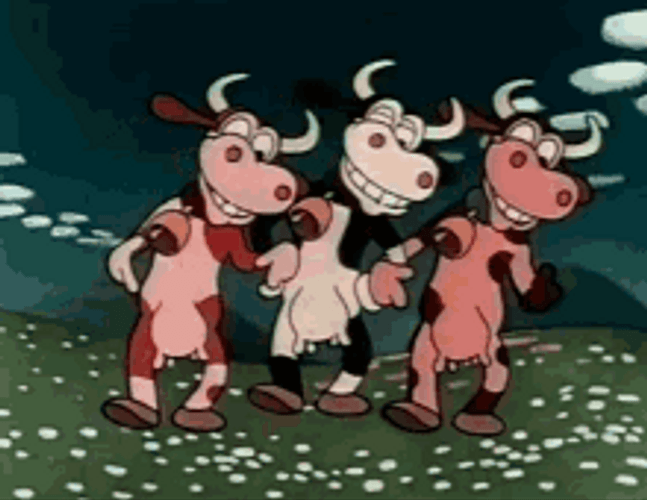 Three Cows Dancing Synchronically Animation GIF