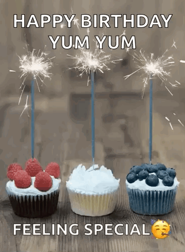 Three Cupcakes With Sparklers