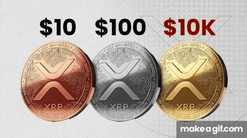 Three Different Colored XRP Coins Lined Up