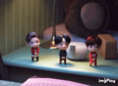 Three Dolls Are Standing On A Table With Imgplay Written In The Corner GIF