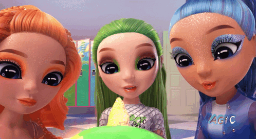 Three Dolls One Wearing Magic Shirt GIF